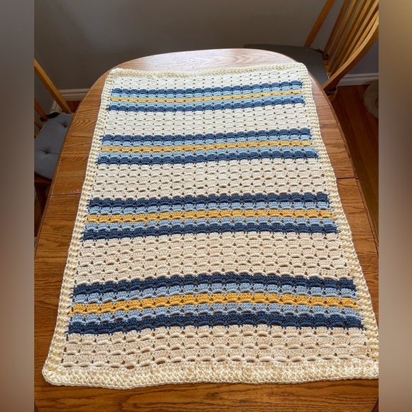 Handmade Baby Blanket - Blue and Yellow Stripe - Picture 4 of 11